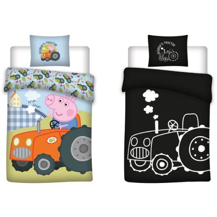 Peppa malac George's Tractor sötétben világító gyerek, ovis ágyneműhuzat 100x135cm, 40x60cm