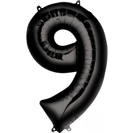 Fekete Black óriás szám fólia lufi 9-es, 86x55 cm