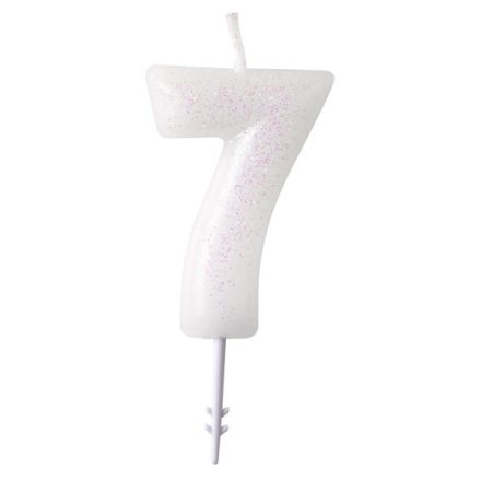 White, Fehér csillámos gyertya 7-es 6,5 cm