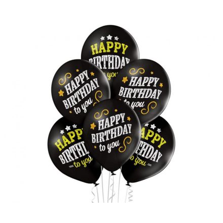 Happy Birthday Black léggömb, lufi 6 db-os 12 inch (30cm)