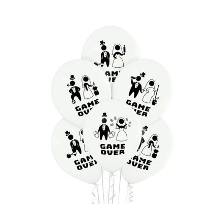 Game Over White léggömb, lufi 6 db-os 12 inch (30 cm)