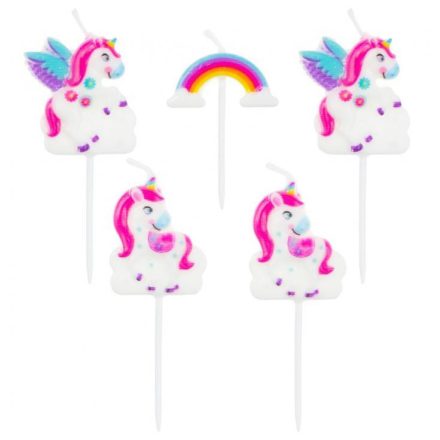Unikornis Rainbow tortagyertya, gyertya szett 5 db-os