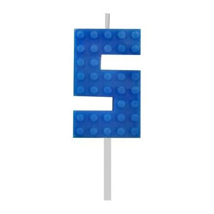 Építőkocka 5-ös Blue Blocks tortagyertya, számgyertya