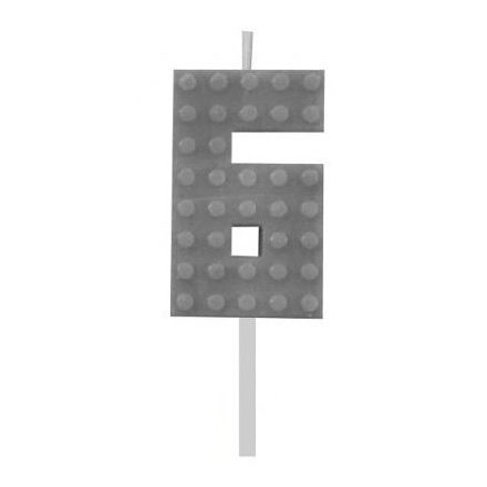 Építőkocka 6-os Grey Blocks tortagyertya, számgyertya