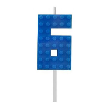 Építőkocka 6-os Blue Blocks tortagyertya, számgyertya