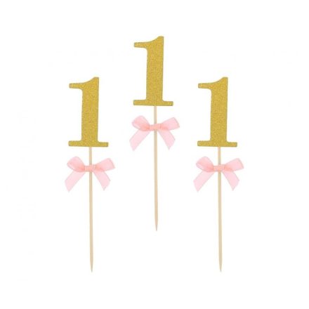 Rózsaszín 1st Birthday díszítő pálca 10 db-os