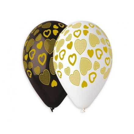 Szív Golden léggömb, lufi 5 db-os 13 inch (33 cm)