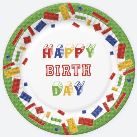 Happy Birthday Building Blocks papírtányér 8 db-os 22,7 cm
