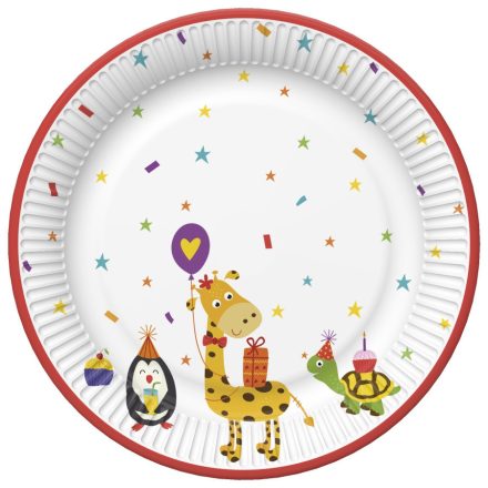 Állatos Cute Party papírtányér 8 db-os 18 cm