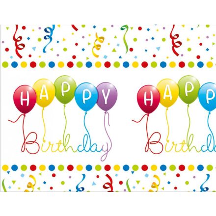 Happy Birthday Streamers műanyag asztalterítő 120x180 cm