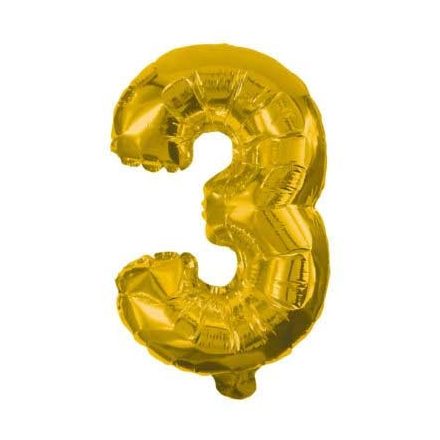 Arany Gold mini 3-as szám fólia lufi 31 cm