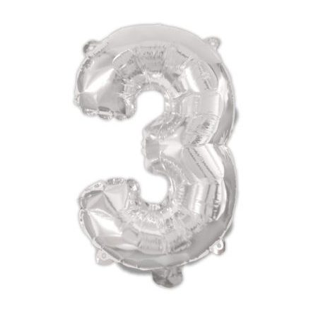 Ezüst Silver 3-as szám fólia lufi 95 cm