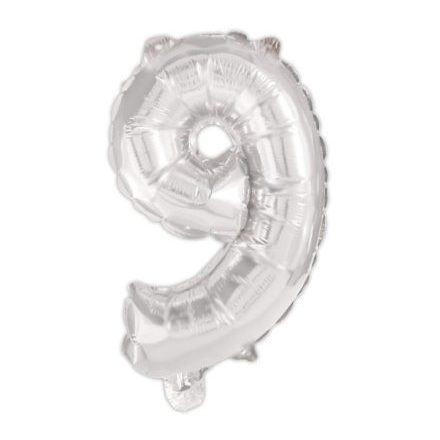 Ezüst Silver 9-es szám fólia lufi 95 cm
