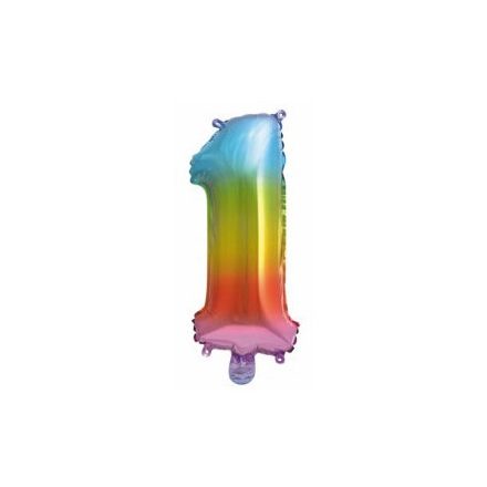 Színes Multicolour Metallic mini 1-es szám fólia lufi 34 cm