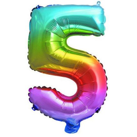 Színes Multicolour Metallic mini 5-ös szám fólia lufi 32 cm