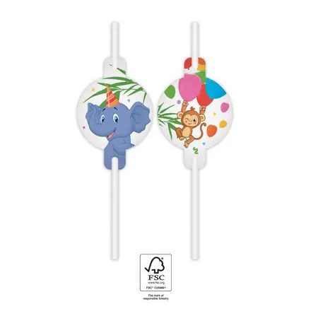 Dzsungel Balloons papír szívószál, 4 db-os szett FSC
