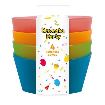 Színes Party félig átlátszó műanyag mélytányér 4 db-os