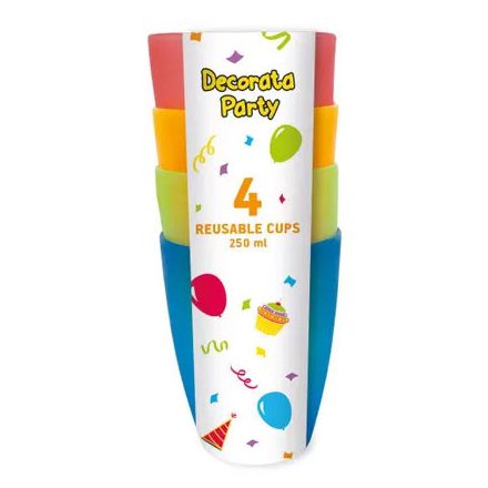 Színes Party műanyag pohár 4 db-os szett 250 ml
