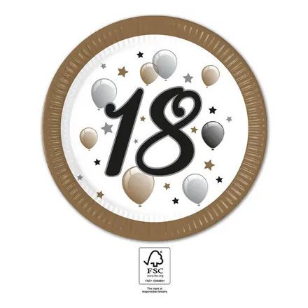 Happy Birthday 18 Milestone papírtányér 8 db-os 23 cm FSC