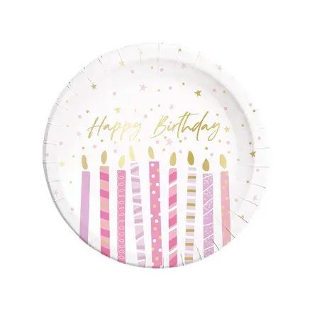 Happy Birthday Candles papírtányér 8 db-os 23 cm FSC