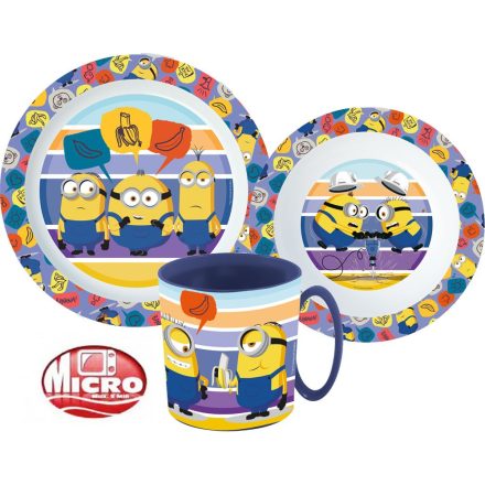 Minyonok Striped étkészlet, micro műanyag szett bögrével 350 ml